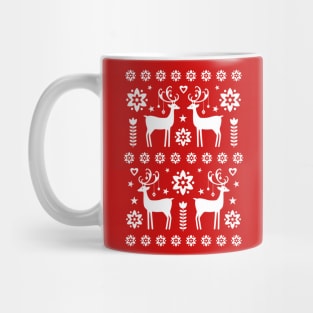 Scandinavian Vintage Christmas Reindeer Pattern Red Mug